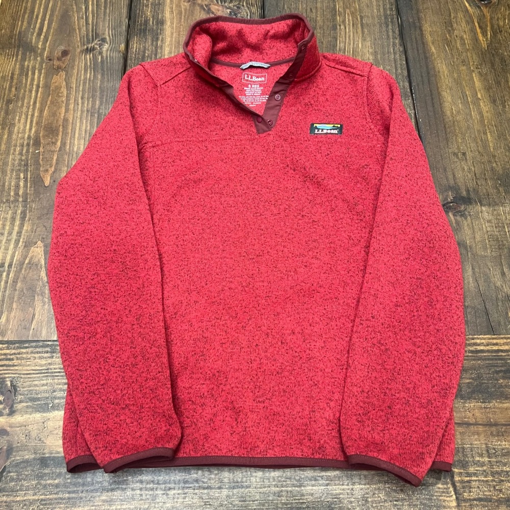 LLBean Red Fleece Pullover Sweater Men's Size S Regular Snap Neck, warm, soft